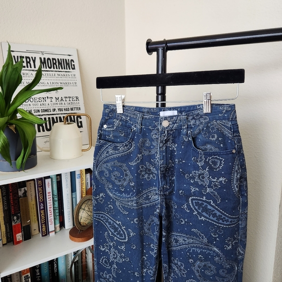 WeWoreWhat The Icon Blue Paisley Bandana Print High Waist Straight Leg Jeans - Picture 4 of 6